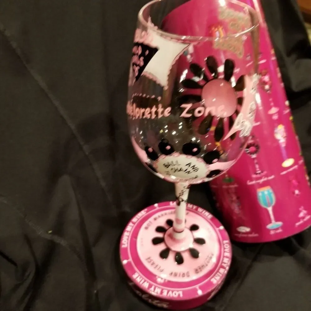 Lolita Handpainted Bachelorette Wine Glass Last Night Out Bride 15 oz New